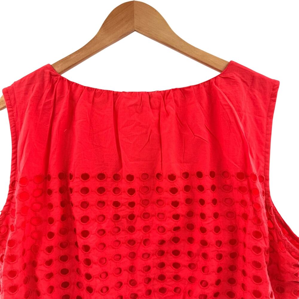 NWT Jennifer & Grace Eyelet Sleeveless Bubble Hem 100% Cotton Top Coral Red XL - Picture 6 of 10
